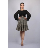 Animal Print Flare Knee Length Skirt (OTLKT1009)-Black / S