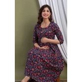 Women Floral Print Pure Cotton Anarkali Kurta  (Dark Blue)