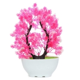 Anaaya Creations Artificial Bonsai Plants with White Pot Round Shape Artificial Plants for Home & Office Table Decoration