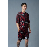 Go Devil 66 All over print (in Red) Black Polyester Co-ord Set for Men L