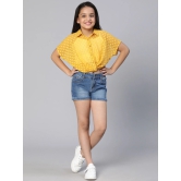 Oxolloxo Girls Yellow Self Design Shirt Style Crop Top