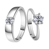 SILVERSHINE Silverplated Elegant LOVE Solitaire His and Her Adjustable proposal Diamond couple ring For Men And Women Jewellery - None