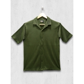 Stripe Textured Olive Half Sleeve Shirt-XL / Olive