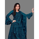 Apnisha Teal Flared Net Womens Semi Stitched Ethnic Gown ( Pack of 1 ) - None