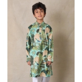 GREEN TEMPLE PRINTED PURE COTTON KURTA - GREEN-5-6 YEARS / 1N / GREEN