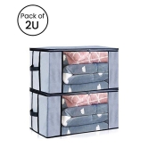 HOMETALES Non-Woven Cloth Storage / Organizer with Transparent Window,Grey (2U)