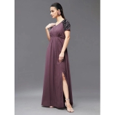 Miss Chase Polyester Embellished Full Length Womens Side Slit Dress - Mauve ( Pack of 1 ) - None