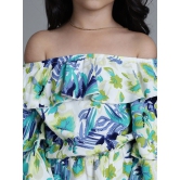 MINI & MING Girls Floral Printed Off-Shoulder Bell Sleeve Crepe A-Line Midi Dress