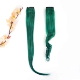 RefynHair - 100% Natural Human Hair Extensions Wigs | Dark Green Color Streax | 16 Inches | Pack of 2 | Streaks Highlighter For Women And Girls | Rainbow Color Hair Extensions for Festival Party