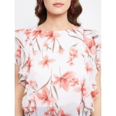 White Floral Printed Georgette Flutter Sleeves Top