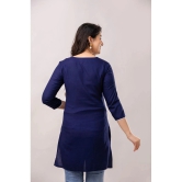 Frionkandy Rayon Embroidered Straight Womens Kurti - Navy ( Pack of 1 ) - None