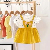 Sunflower Applique Girls Half Sleeves Dress-Yellow / 1-2 years