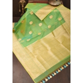 Green and mustard Dual Tone Exquisite Banarasi Organza Silk Saree with Zari Motifs | SILK MARK CERTIFIED