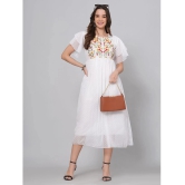 JC4U Crepe Embroidered Midi Womens Fit & Flare Dress - White ( Pack of 1 ) - None