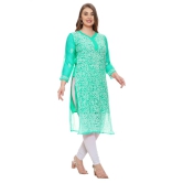 Lavangi Women Lucknow Chikankari Sea Green Georgette Kurti with Matching Cotton Inner