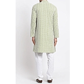 Men's Green Cotton Chikan Kurta