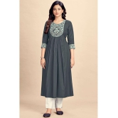 Glomee Rayon Embroidered Flared Women's Kurti - Grey ( Pack of 1 ) - None