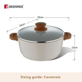 Bergner Naturally Marble Non Stick Casserole with Glass Lid | Gas & Induction Compatible | Cream | 1 Pc