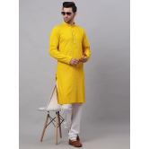 Men Yellow Chikankari Embroidered and Sequence Kurta with Churidar-M / Yellow