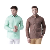 KLOSET By RIAG 100% Cotton Regular Fit Self Design Full Sleeves Men's Casual Shirt - Brown ( Pack of 2 ) - None