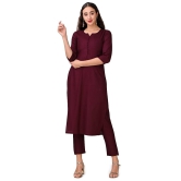 VEEKEEDA Womens Regular Plain V-Neck Straight Rayon Cotton Stitched Kurti with Bottom(M): MAROON - M