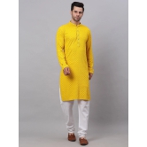 Men Yellow Chikankari Embroidered and Sequence Kurta with Churidar-M / Yellow