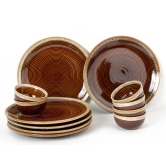 Bodhi House Ceramic Dinner Set, 12 Pieces, Handcrafted Reactive Glaze Dinnerware, Stoneware Dining Sets Serving for 6, Microwave, Dishwasher Safe, Glossy Finish Crockery Set for Gifting, Peanut Brown