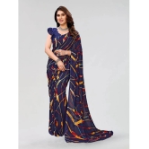 Kashvi Sarees Georgette Printed Saree With Blouse Piece - Navy Blue ( Pack of 1 ) - Navy Blue