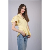 Yellow Embellished V-Neck Flutter Sleeves Peplum Top (OTL-TPS1004)-Yellow / XL