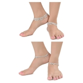 AanyaCentric Combo of 2 Pair Silver Plated White Metal Indian Traditional Ethnic Payal Anklets - Silver