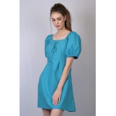 OWO THE LABEL Turquoise Blue Square Neckline Dress (OTL-DRS1021)-Blue / XL