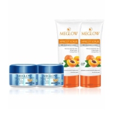 Meglow (2) Gold Bleach Cream 50g with (2) Apricot Scrub 70g Combo- Pack of 4