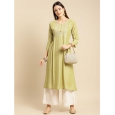 Rangita Women Mint Green Yoke Zari Embroidered Calf Length A-line Kurti - L, Mint Green