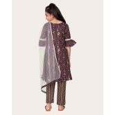 Girls Floral Print Kurta Set with Dupatta-Brown / 8 - 9 Years