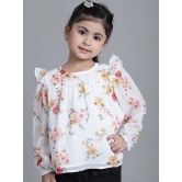 MINI & MING Girls Floral Printed Round Neck Puff Sleeves Pleated Blouson Top