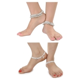 AanyaCentric - Silver Anklets ( Pack of 4 ) - Silver