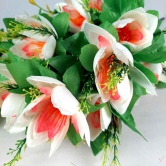 Artificial Flower Bouquet | Fake Flowers & Plants Bunch - For Vase, Pot, Home, Bedroom, Balcony, Office Corner, Living Room Decor-White