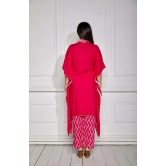 Dark Fuschia Pink Ikkat Printed Kaftan Set-2XL