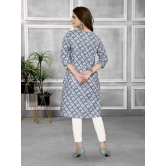 Rangita Women Cotton Blue Printed Knee Length Straight Kurti - None