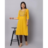 Alena Cotton Embroidered Straight Womens Kurti - Mustard ( Pack of 1 ) - None