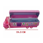 FunBlast Pencil Box for Kids Bus with Moving Tyres & Sharpener for Kids Truck Geometry Box for Kids & Girls (Multicolor)