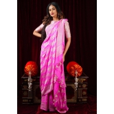 Rose Jaal on Pure Banarasi Silk Georgette Saree in Pink | SILK MARK CERTIFIED