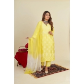 Soft Chanderi 3 pc Kurta set- Yellow-White / XXXL