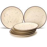 Handcrafted Stoneware Ceramic Dinner Plates, 4 Pieces Serving for 4, Microwave and Dishwasher Safe, Bone-ash Free, Full Plate Set Crockery for Dining and Gifting, Beige