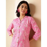 Vbuyz Cotton Printed Front Slit Womens Kurti - Pink ( Pack of 1 ) - None