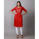 Alena Rayon Embroidered Straight Womens Kurti - Maroon ( Pack of 1 ) - None