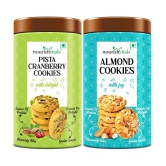 NourishVitals Pista Cranberry Cookies + Almond Cookies, Heavenly Bites, Source of Protein, Crunchy Delights, Genius Snack,120g Each