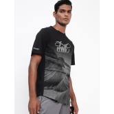 Men Black Graphic Printed and textured polyester T-shirt