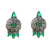 Oxidized German Silver Antique Look Afghani Chandbali Earrings With Green Stones