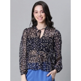 Oxolloxo Printed Tie-Up Neck Peplum Crop Top